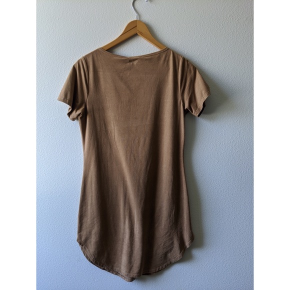 Suede Dress Short Sleeve Tan - Picture 1 of 5